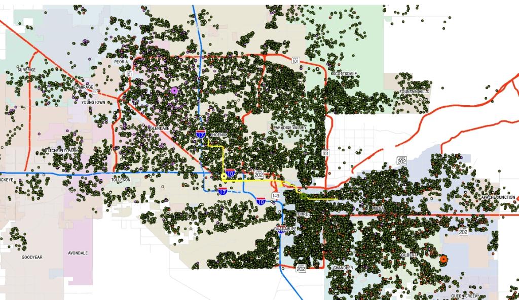 Sample Mapping of Locations of Trip Ends